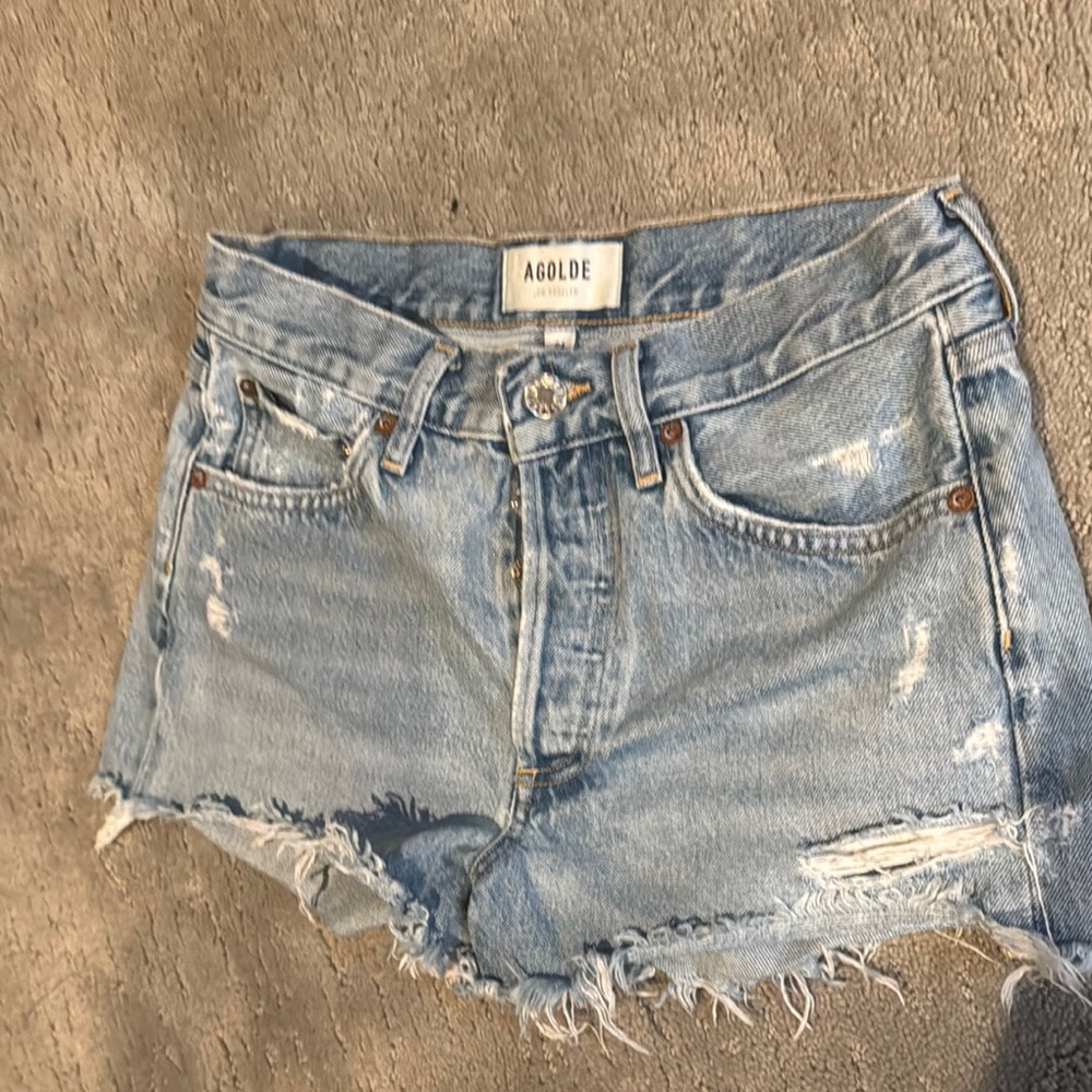 Agolde Blue Distressed Jean Shorts